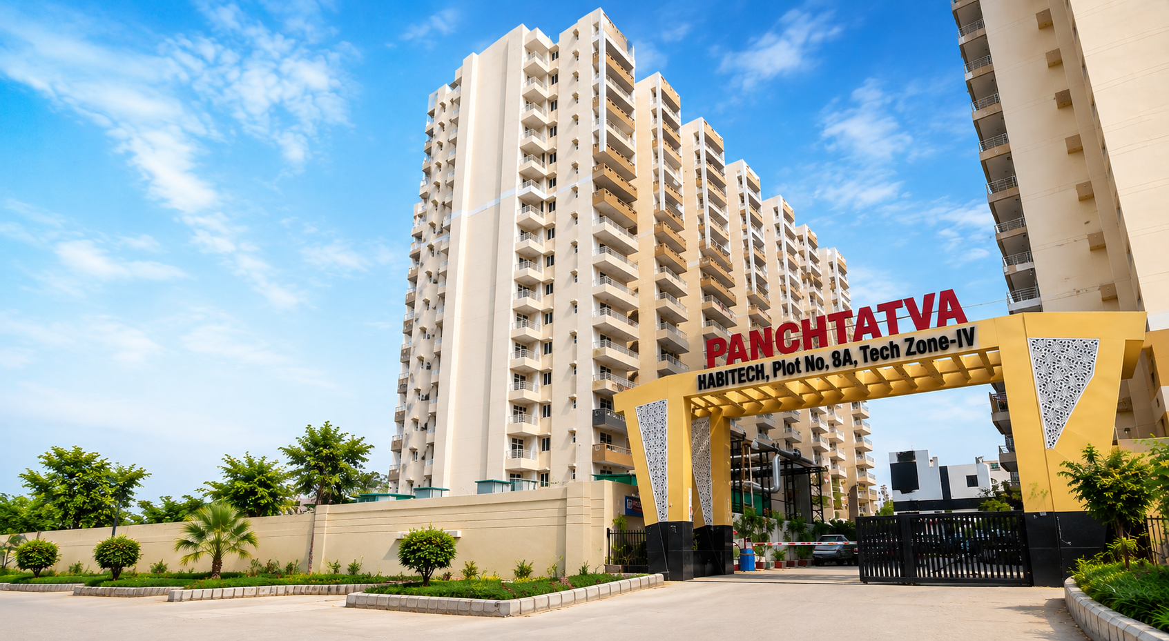 Habitech Panchtatva entrance and towers